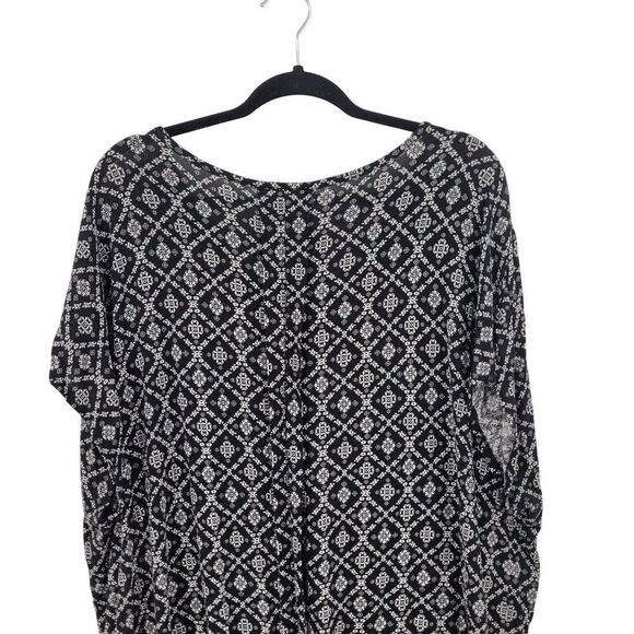 Dress Barn Tunic Top Plus Size 2X Black White Boho Print Hi-Low Casual Comfy - Picture 8 of 10